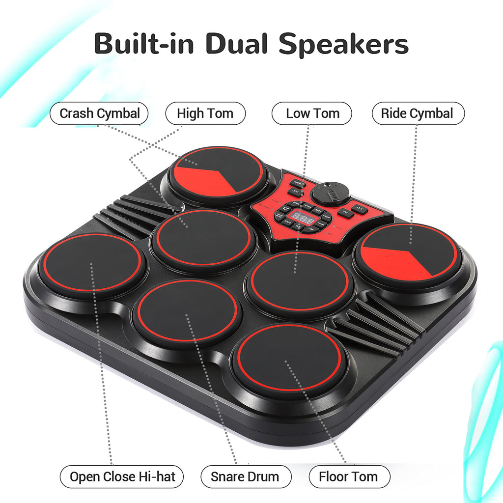 R7113 - Tabletop Electronic Drum Set for Kids & Beginners | 7-Pad Digital Drum Kit with LED Display, Built-in Controls, Drum Sticks & Portable Desktop Design