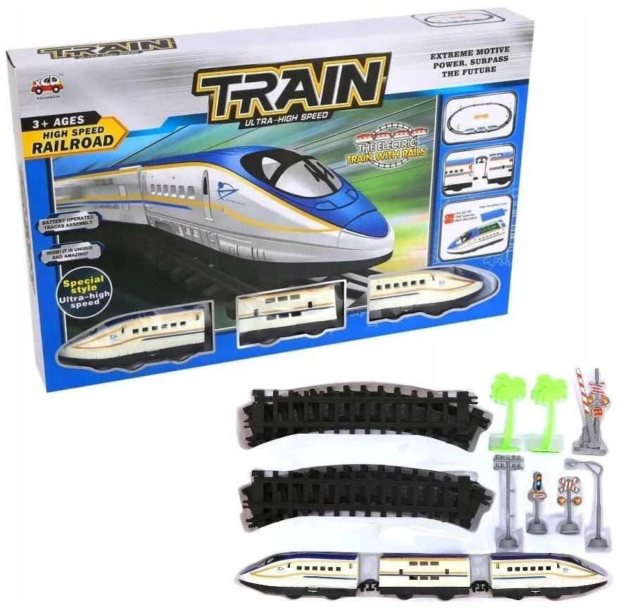 Ultra High-Speed Railroad Train Set for Kids | Battery Operated Electric Bullet Train with 3 Coaches, Railway Tracks & Easy Track Assembly | Age 3+