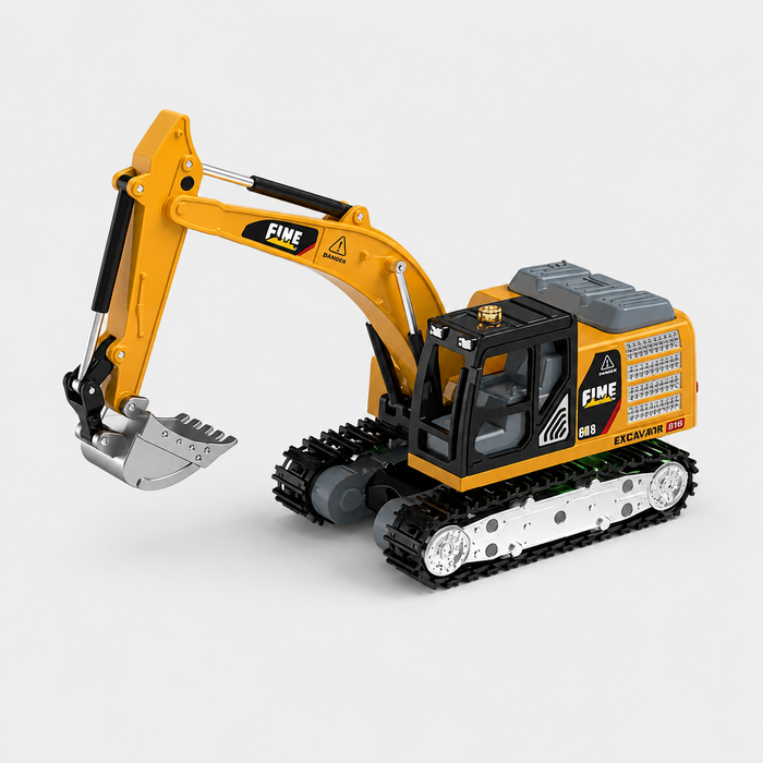 TRASPED - 1:64 Scale Mini RC Excavator | 2.4GHz Remote & App Controlled Engineering Vehicle with Alloy Bucket, 270° Rotation, LED Lights, Sound Effects & Rechargeable Battery | Age 6+