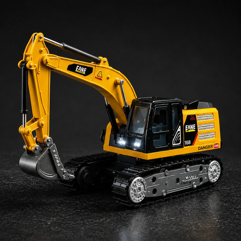 TRASPED - 1:64 Scale Mini RC Excavator | 2.4GHz Remote & App Controlled Engineering Vehicle with Alloy Bucket, 270° Rotation, LED Lights, Sound Effects & Rechargeable Battery | Age 6+