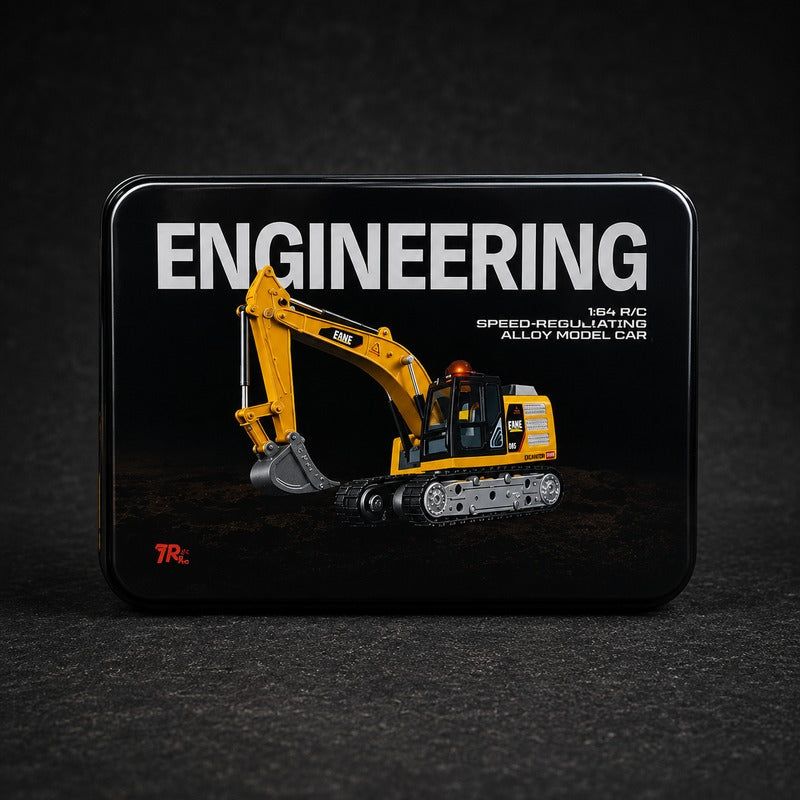 TRASPED - 1:64 Scale Mini RC Excavator | 2.4GHz Remote & App Controlled Engineering Vehicle with Alloy Bucket, 270° Rotation, LED Lights, Sound Effects & Rechargeable Battery | Age 6+