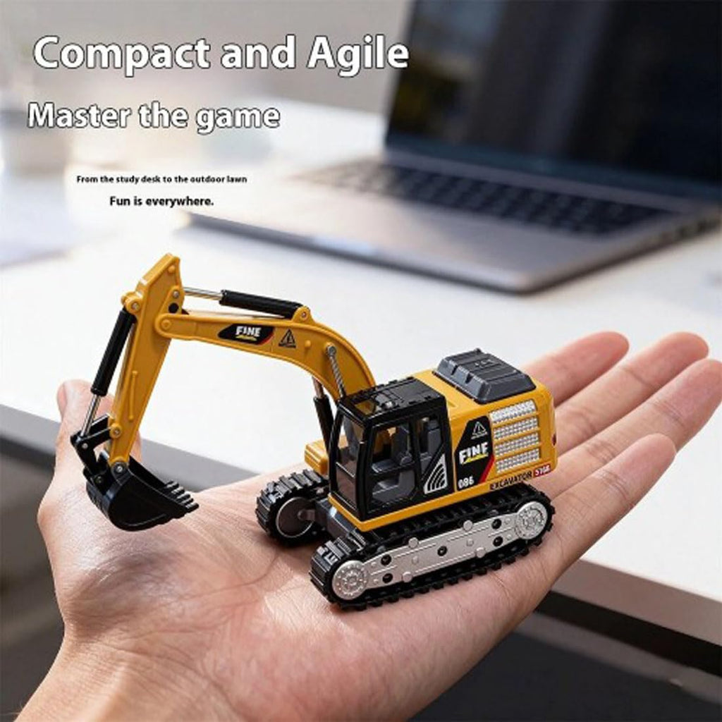 TRASPED - 1:64 Scale Mini RC Excavator | 2.4GHz Remote & App Controlled Engineering Vehicle with Alloy Bucket, 270° Rotation, LED Lights, Sound Effects & Rechargeable Battery | Age 6+