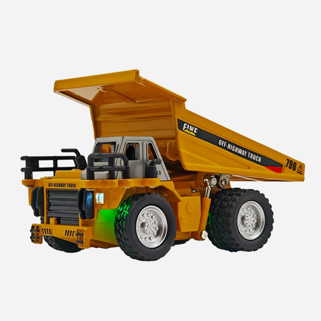 TRASPED - 1:64 Scale Mini RC Alloy Dump Truck | 2.4GHz Remote & App Controlled Off-Highway Engineering Vehicle with Functional Dump Bed, LED Lights, Sound Effects & Rechargeable Battery | Age 6+