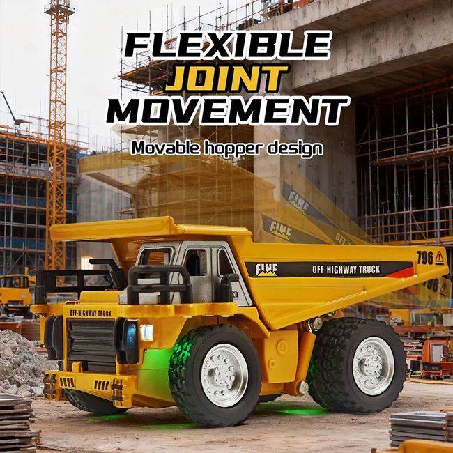 TRASPED - 1:64 Scale Mini RC Alloy Dump Truck | 2.4GHz Remote & App Controlled Off-Highway Engineering Vehicle with Functional Dump Bed, LED Lights, Sound Effects & Rechargeable Battery | Age 6+