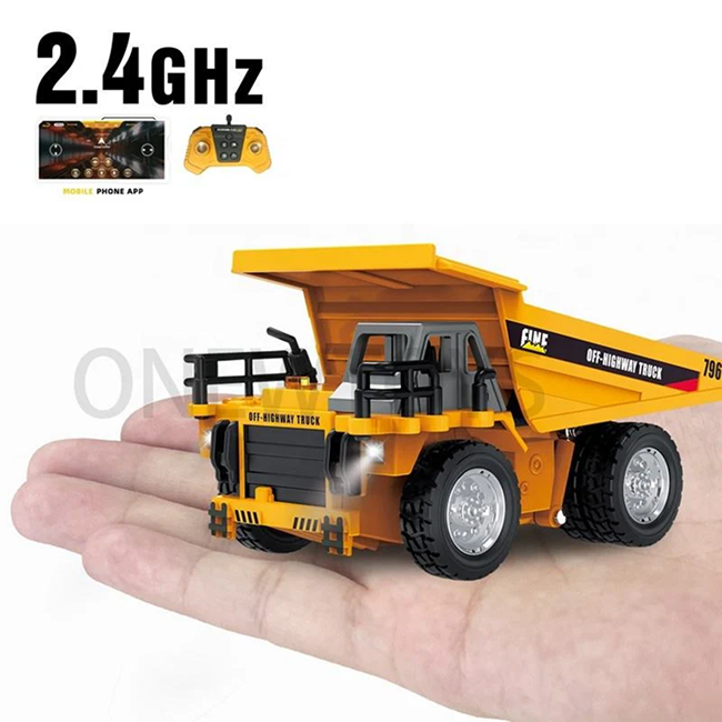 TRASPED - 1:64 Scale Mini RC Alloy Dump Truck | 2.4GHz Remote & App Controlled Off-Highway Engineering Vehicle with Functional Dump Bed, LED Lights, Sound Effects & Rechargeable Battery | Age 6+