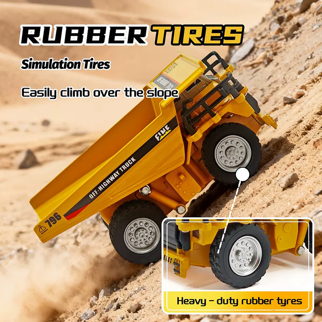 TRASPED - 1:64 Scale Mini RC Alloy Dump Truck | 2.4GHz Remote & App Controlled Off-Highway Engineering Vehicle with Functional Dump Bed, LED Lights, Sound Effects & Rechargeable Battery | Age 6+