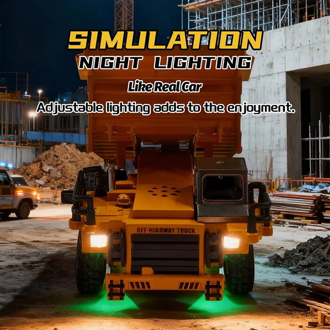 TRASPED - 1:64 Scale Mini RC Alloy Dump Truck | 2.4GHz Remote & App Controlled Off-Highway Engineering Vehicle with Functional Dump Bed, LED Lights, Sound Effects & Rechargeable Battery | Age 6+