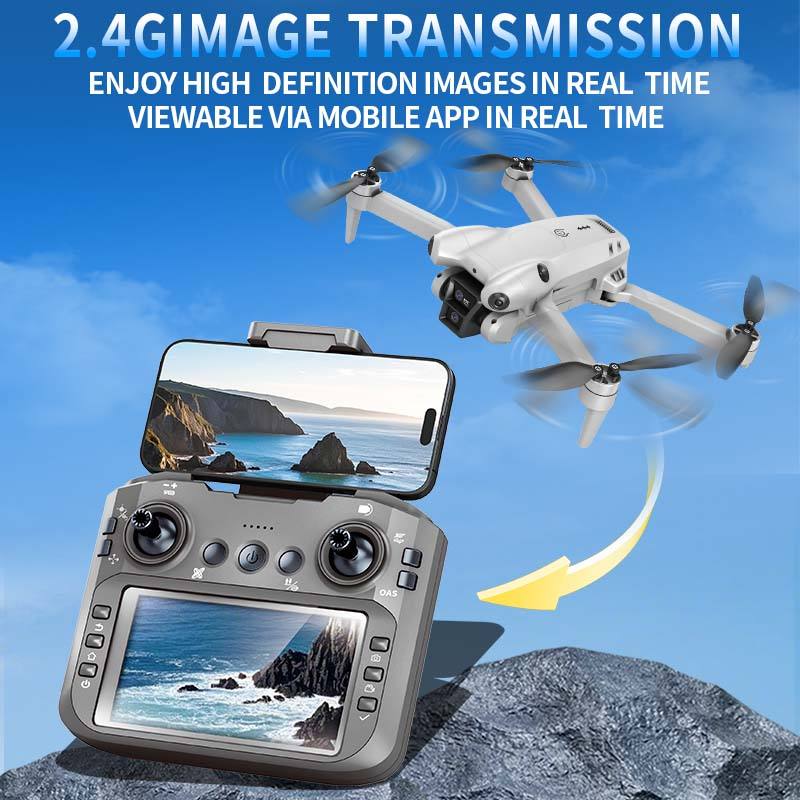 DJW M4 Ultra Foldable Dual Camera Drone with 4.3" Display Remote Controller, Brushless Motor, 90° Adjustable EIS Camera, Optical Flow Positioning, Altitude Hold, One-Key Takeoff & Return