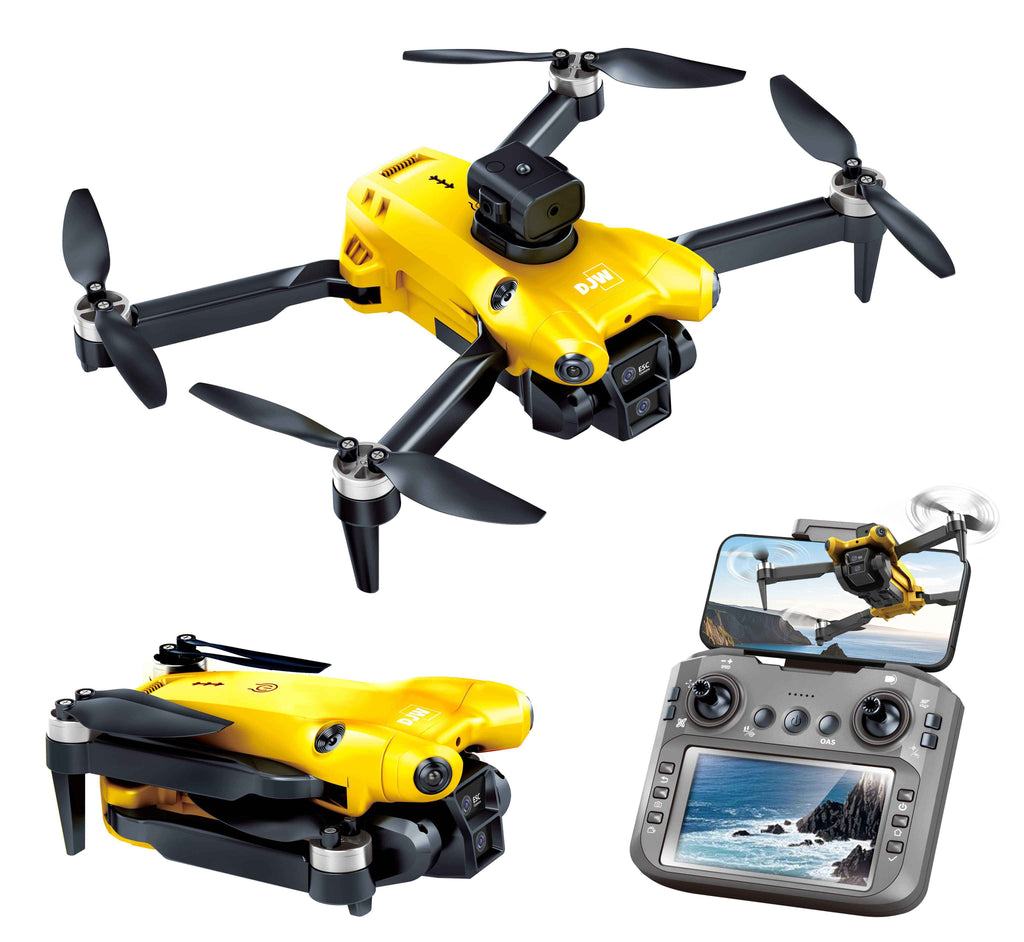 DJW M4 Ultra Foldable Dual Camera Drone with 4.3" Display Remote Controller, Brushless Motor, 90° Adjustable EIS Camera, Optical Flow Positioning, Altitude Hold, One-Key Takeoff & Return