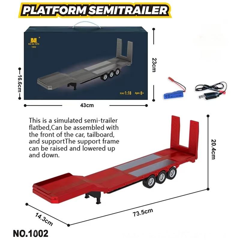 Huina 1501 Officially Licensed Scania 770S 1:18 Scale 19CH RC Tractor Truck with Huina 1502 Electric Flatbed Semi Trailer, 2.4GHz Full Proportional Remote Control, RTR, LED Lights & Sound