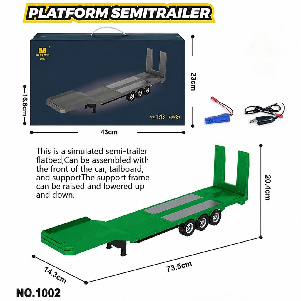 Huina 1501 Officially Licensed Scania 770S 1:18 Scale 19CH RC Tractor Truck with Huina 1502 Electric Flatbed Semi Trailer, 2.4GHz Full Proportional Remote Control, RTR, LED Lights & Sound