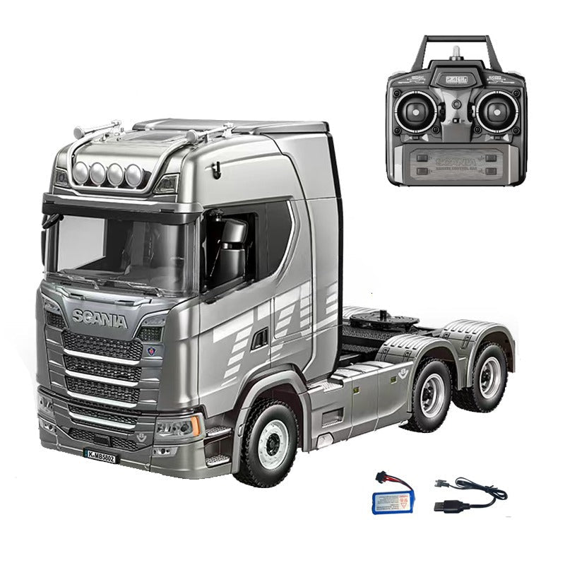 Huina 1501 Officially Licensed Scania 770S 1:18 Scale 19CH RC Tractor Truck with Huina 1502 Electric Flatbed Semi Trailer, 2.4GHz Full Proportional Remote Control, RTR, LED Lights & Sound