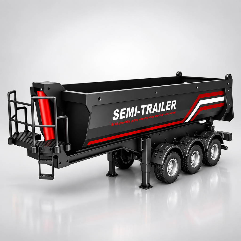 Huina 1509 - 1:18 Scale Official RC Electric Dump Semi Trailer for Huina 1501 Scania 770S, Alloy Construction, 2.4GHz Compatible, Electric Lifting Dump Bed, Rechargeable RTR Heavy Haul Trailer