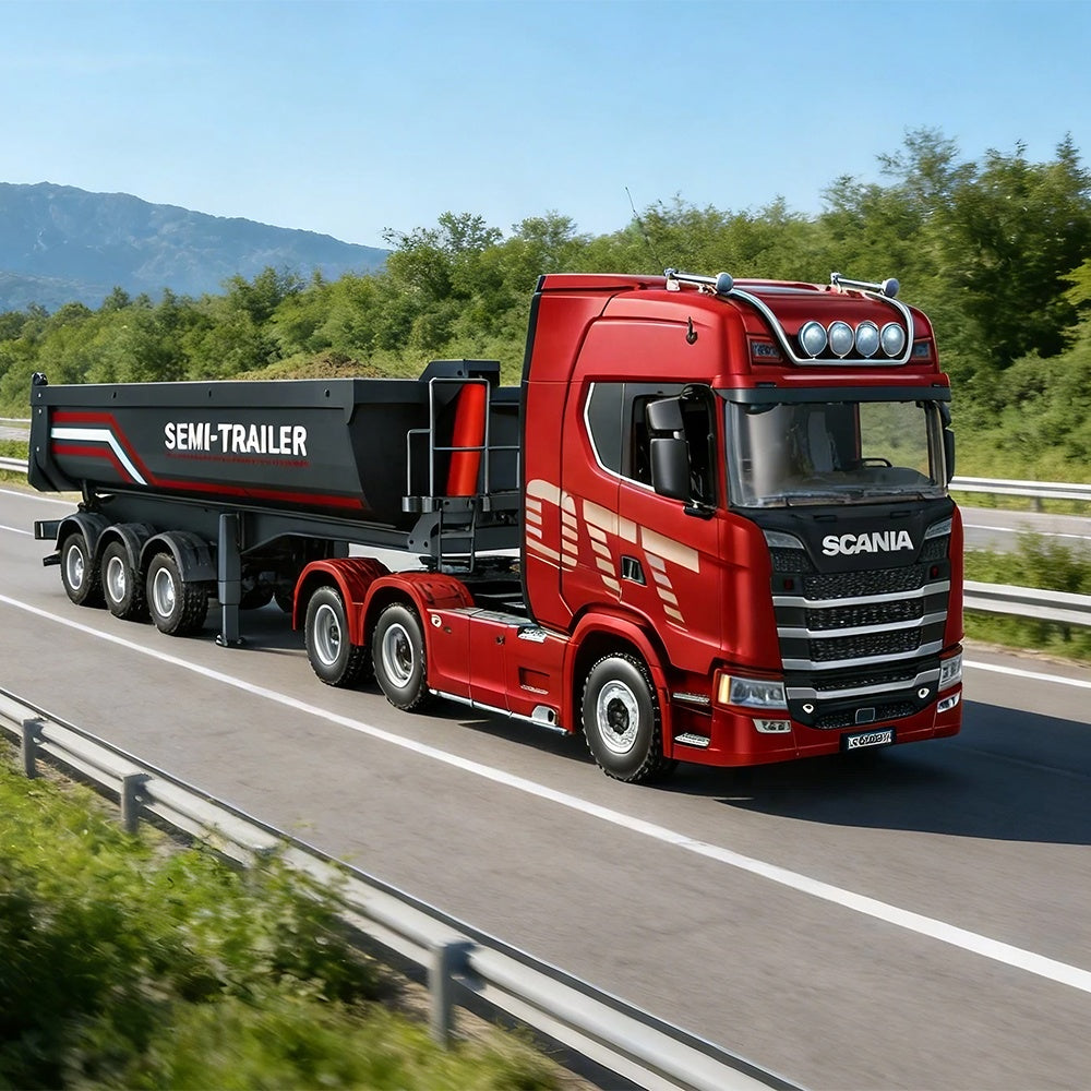 Huina 1509 - 1:18 Scale Official RC Electric Dump Semi Trailer for Huina 1501 Scania 770S, Alloy Construction, 2.4GHz Compatible, Electric Lifting Dump Bed, Rechargeable RTR Heavy Haul Trailer