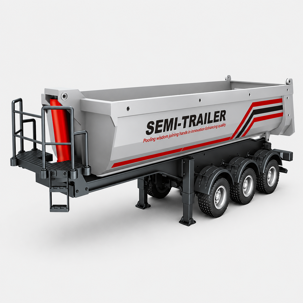 Huina 1509 - 1:18 Scale Official RC Electric Dump Semi Trailer for Huina 1501 Scania 770S, Alloy Construction, 2.4GHz Compatible, Electric Lifting Dump Bed, Rechargeable RTR Heavy Haul Trailer