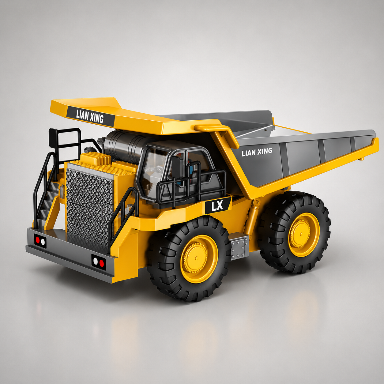 LIAN XING - 1:20 Scale Alloy RC Dump Truck, 9CH 2.4GHz Remote Control Construction Vehicle with Metal Dump Bed, Lights & Sounds, Rechargeable Engineering Truck for Kids 3+