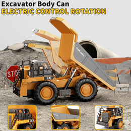 LIAN XING - 1:20 Scale Alloy RC Dump Truck, 9CH 2.4GHz Remote Control Construction Vehicle with Metal Dump Bed, Lights & Sounds, Rechargeable Engineering Truck for Kids 3+ secondary