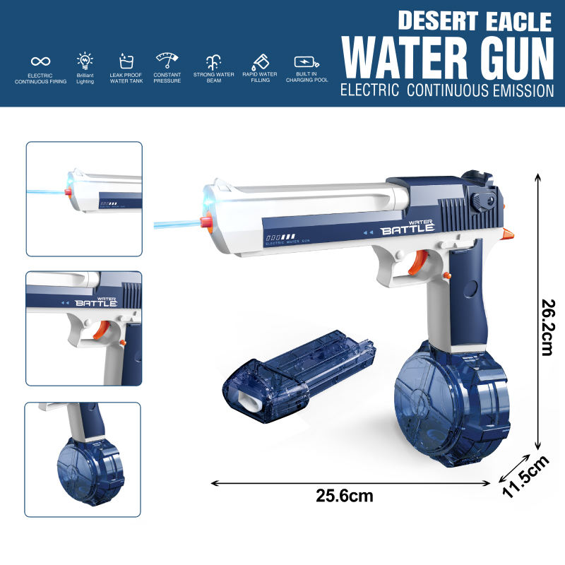 Electric Water Gun 434CC High-Capacity Rechargeable Water Blaster with Drum & Stick Magazines, LED Light, One-Touch Tank Release, Waterproof Design for Kids & Outdoor Fun - CY040