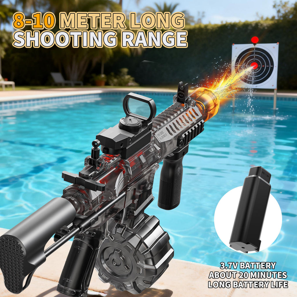 ARPG Electric Water Gun with 600ml Water Tank, 800mAh Rechargeable Battery, Flashing Muzzle & Scope, Automatic Water Blaster Toy with Modular Accessories for Outdoor Water Battles