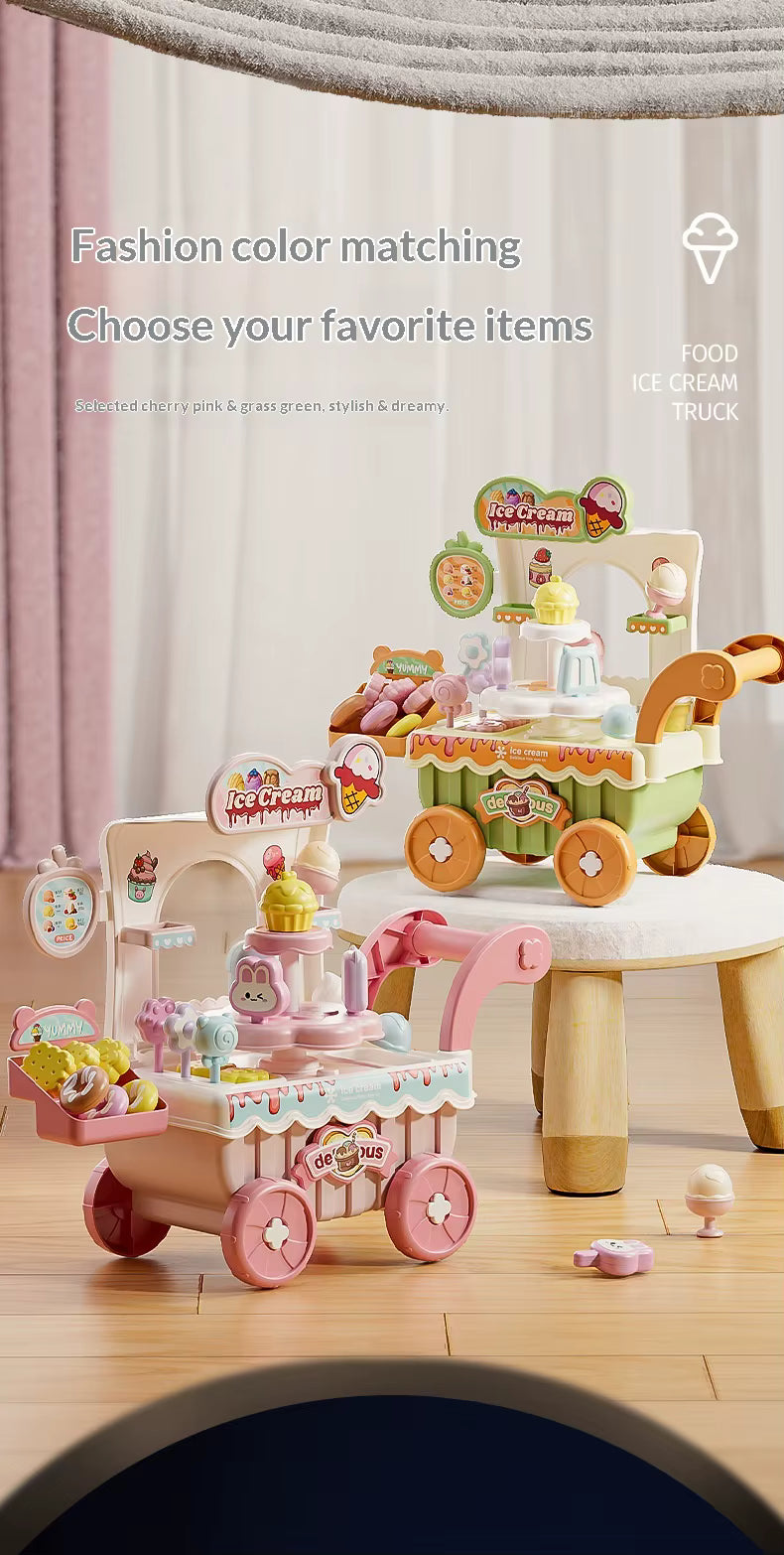 Ice Cream Cart Trolley Toys Children Pretend Play Toys Dessert Trolley Ice Cream Shop Toys for Kids (Pink) description image 2
