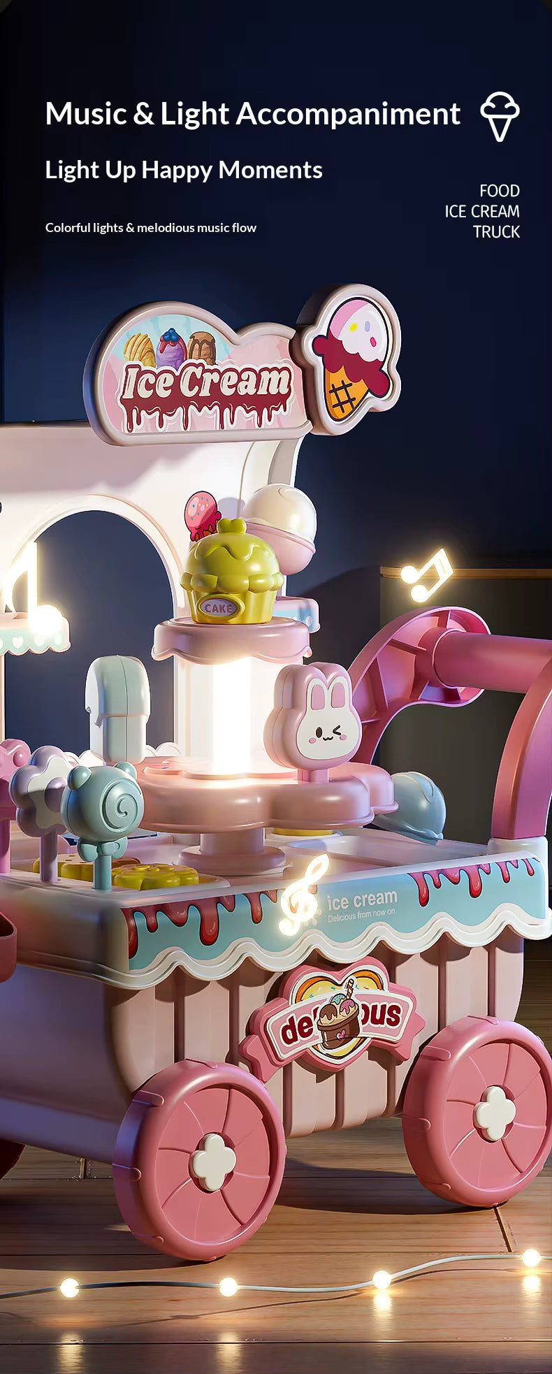 Ice Cream Cart Trolley Toys Children Pretend Play Toys Dessert Trolley Ice Cream Shop Toys for Kids (Pink) description image 3