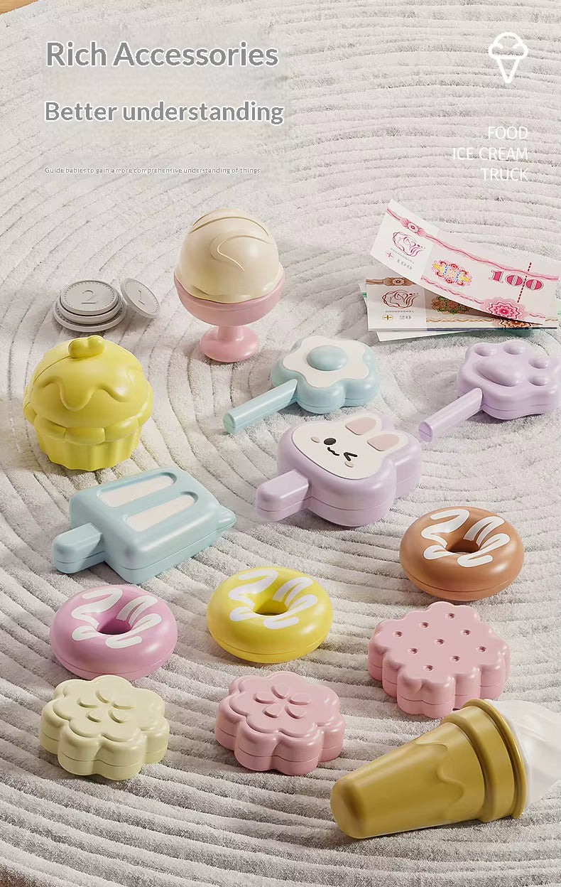 Ice Cream Cart Trolley Toys Children Pretend Play Toys Dessert Trolley Ice Cream Shop Toys for Kids (Pink) description image 6