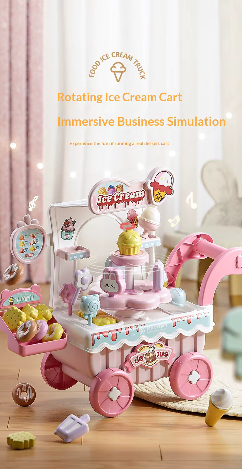 Ice Cream Cart Trolley Toys Children Pretend Play Toys Dessert Trolley Ice Cream Shop Toys for Kids (Pink) description image 7
