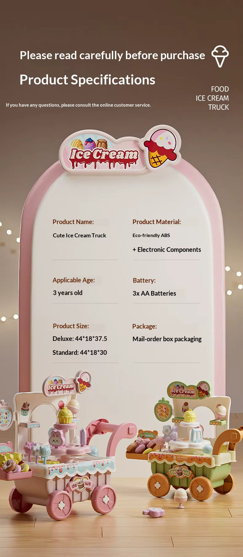 Ice Cream Cart Trolley Toys Children Pretend Play Toys Dessert Trolley Ice Cream Shop Toys for Kids (Pink) description image 8