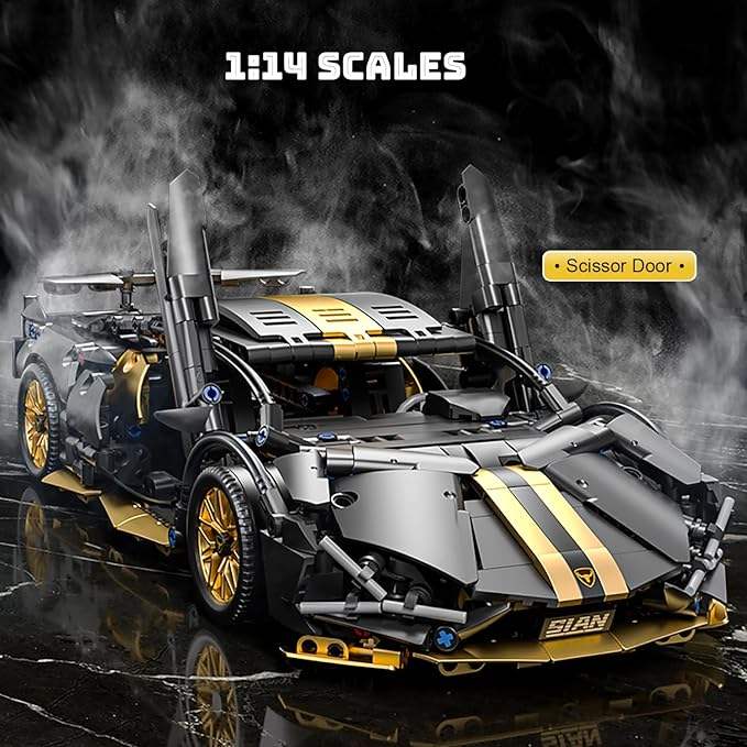 Machine Player 67129 - 1:14 Scale Static Supercar Building Blocks Set, 1186+ Pieces - RC Upgrade Compatible with Motor, Battery & Remote Control (Not Included), Opening Scissor Doors, Detailed Display Model