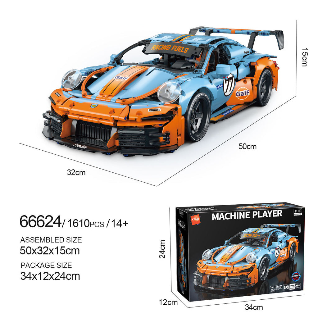 Machine Player 66624 - 1:10 Scale Racing Car Building Blocks Set, 1620+ Piece GT3 Sports Car Model Kit, Detailed Race Car Construction Set with Upgradeable RC Function, STEM Toy for Kids & Adults