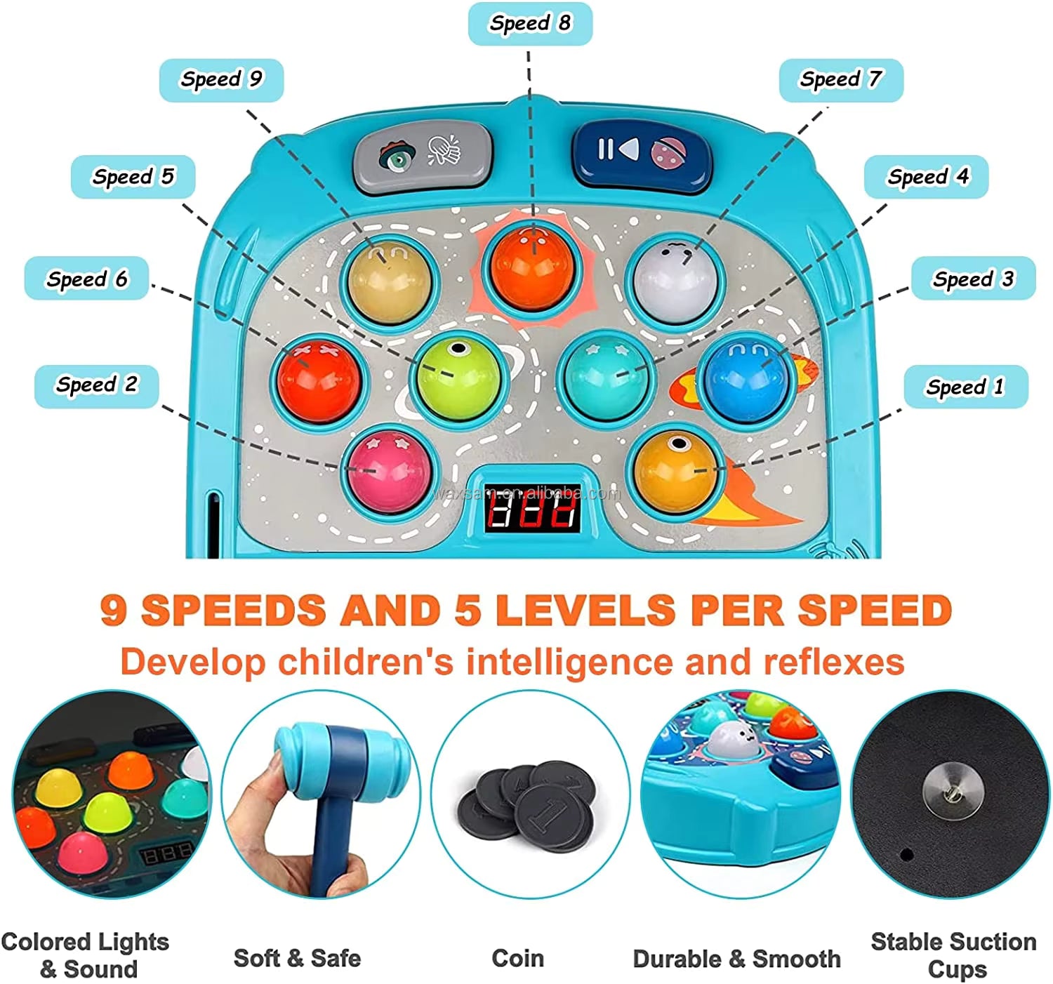 Coin Operated Whack a Mole Games PK Mode 2 Hammer For Children Double Interactive Educational Toys With Sound And Light description image 5