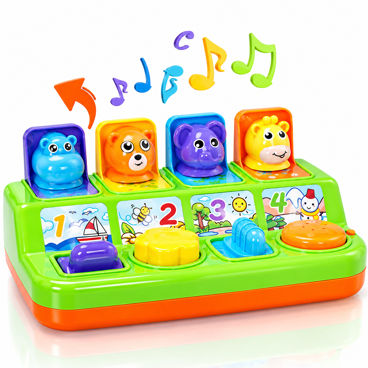 Baby Pop up Animals Toy Cause and Effect Learning Toy Children Interactive Pop-up Machine Activity Toy with Light Music