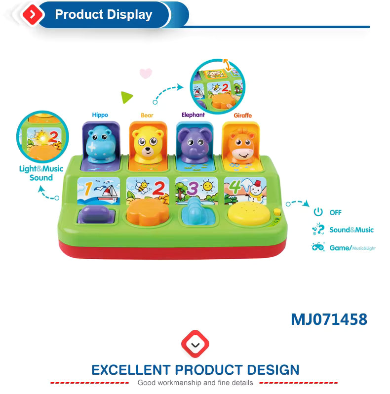 Baby Pop up Animals Toy Cause and Effect Learning Toy Children Interactive Pop-up Machine Activity Toy with Light Music description image 2