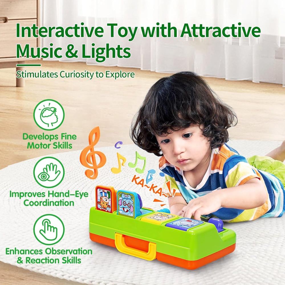 Baby Pop up Animals Toy Cause and Effect Learning Toy Children Interactive Pop-up Machine Activity Toy with Light Music
