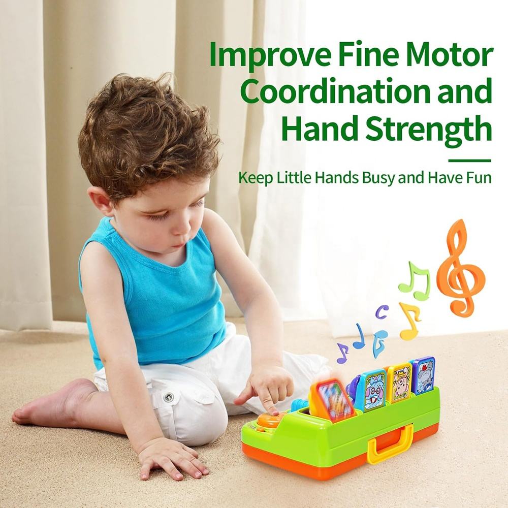 Baby Pop up Animals Toy Cause and Effect Learning Toy Children Interactive Pop-up Machine Activity Toy with Light Music