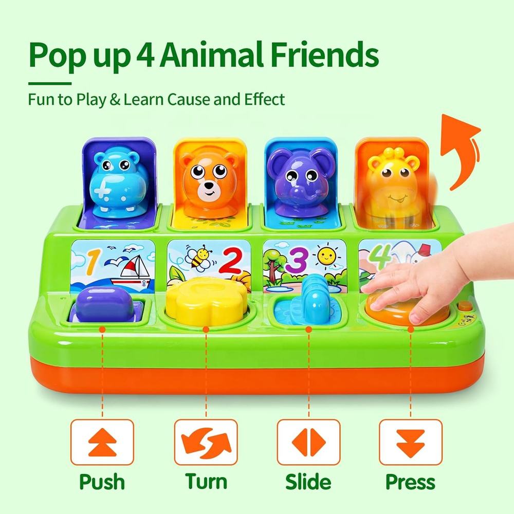 Baby Pop up Animals Toy Cause and Effect Learning Toy Children Interactive Pop-up Machine Activity Toy with Light Music
