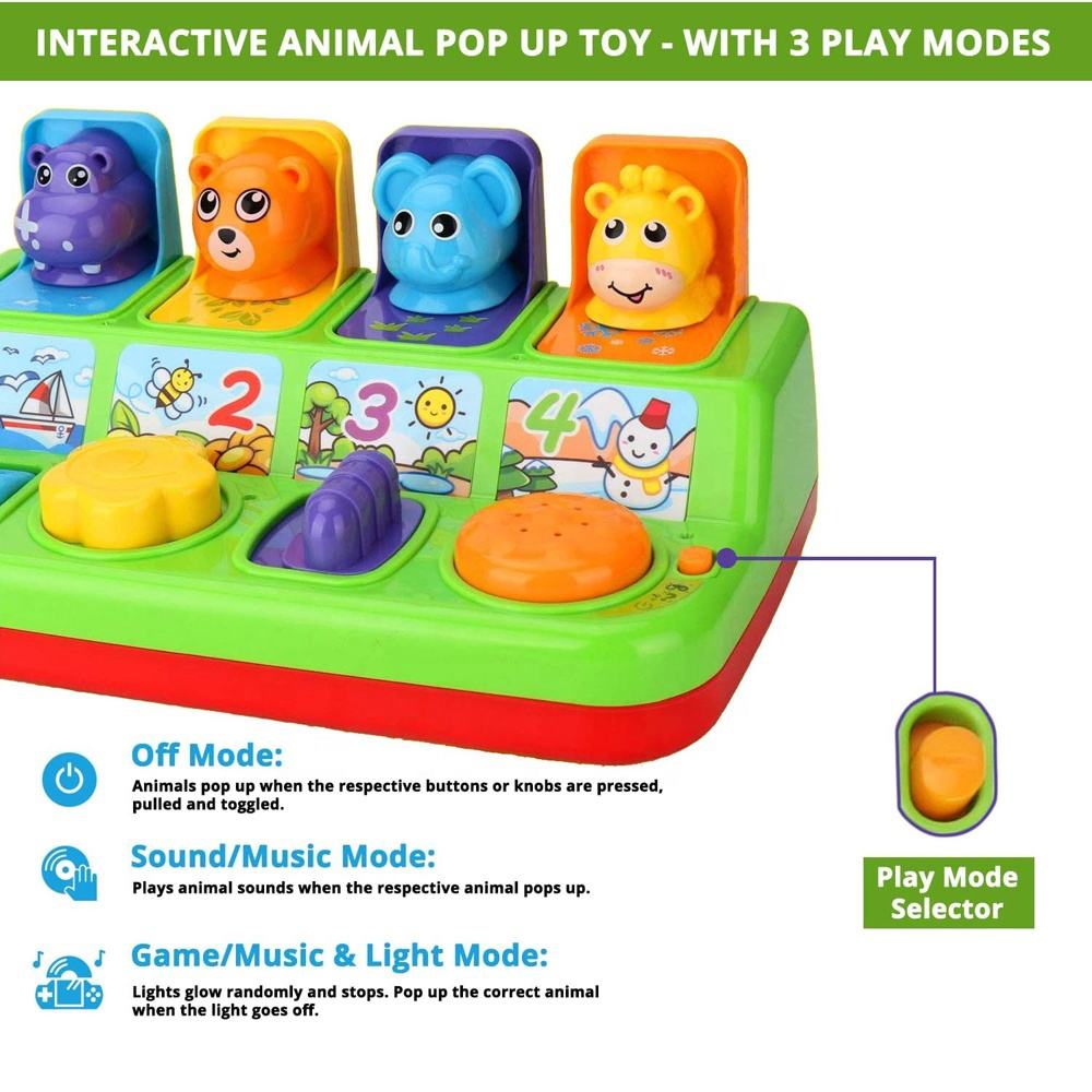Baby Pop up Animals Toy Cause and Effect Learning Toy Children Interactive Pop-up Machine Activity Toy with Light Music