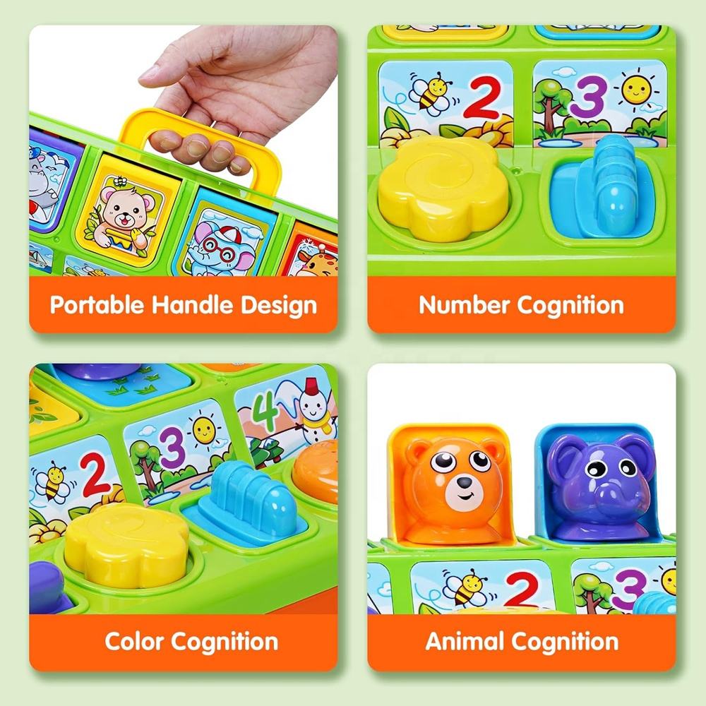 Baby Pop up Animals Toy Cause and Effect Learning Toy Children Interactive Pop-up Machine Activity Toy with Light Music