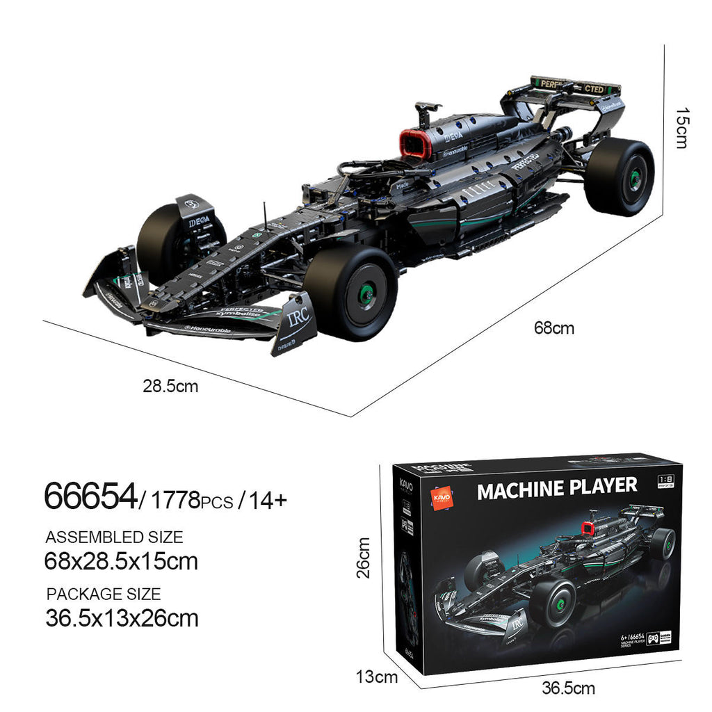 Machine Player 66654 - 1:8 Scale Formula One Racing Car Building Blocks Set, 1778 Pieces, Static Model - RC Upgrade Compatible (Motor, Battery & Remote Control Not Included)