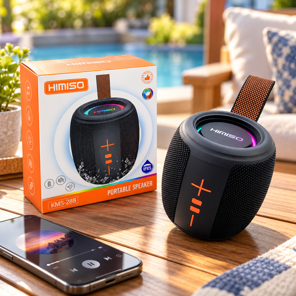 KMS-288 Portable Bluetooth Speaker, 5W Wireless Rechargeable Speaker with Bluetooth 5.0, 10m Range, Fabric Mesh Grille, Physical Controls, Carrying Strap and USB Charging Cable for Home, Office and Travel