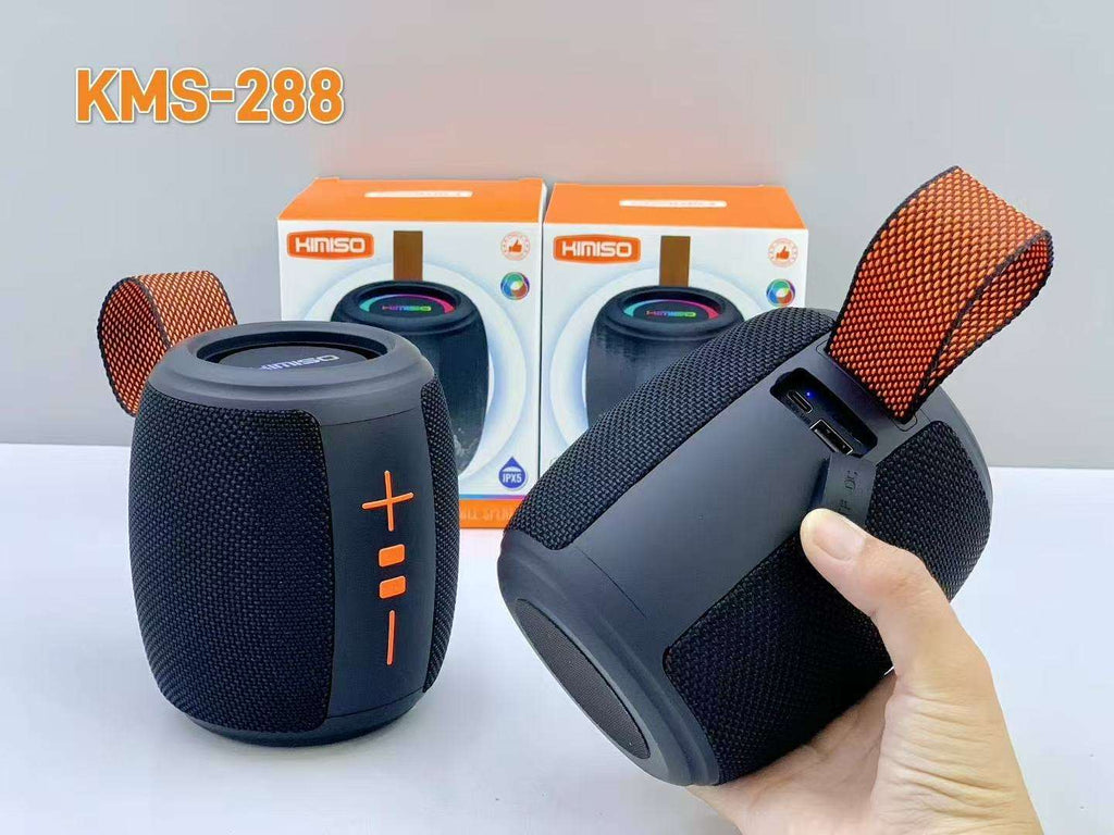 KMS-288 Portable Bluetooth Speaker, 5W Wireless Rechargeable Speaker with Bluetooth 5.0, 10m Range, Fabric Mesh Grille, Physical Controls, Carrying Strap and USB Charging Cable for Home, Office and Travel