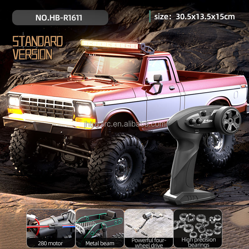 HB R1611 - 1:16 Scale 4WD RC Off-Road Crawler Truck, 2.4GHz Full Proportional Remote Control, IPX4 Water Resistant, LED Lights, RTR All-Terrain Climbing Vehicle