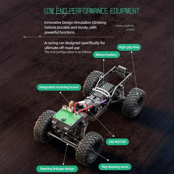 HB R1611 - 1:16 Scale 4WD RC Off-Road Crawler Truck, 2.4GHz Full Proportional Remote Control, IPX4 Water Resistant, LED Lights, RTR All-Terrain Climbing Vehicle