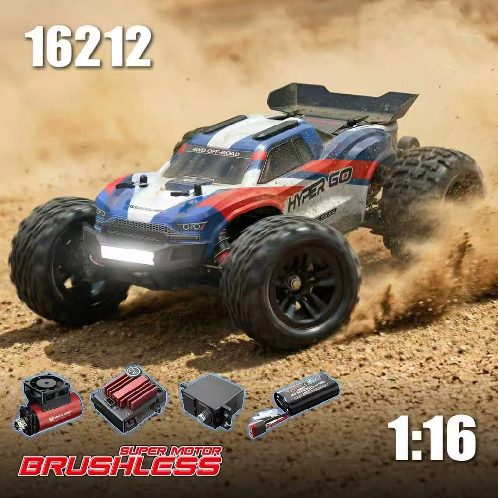 MJX Hyper Go 16212 - 1:16 4WD Brushless RC Truggy, 2845 4300KV Motor, 45A ESC, Metal Drivetrain, Oil-Filled Shocks, 17G Digital Servo, 2S 2000mAh LiPo Battery, 2.4GHz Radio, LED Lights