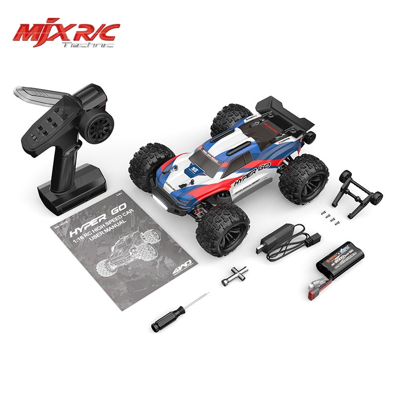 MJX Hyper Go 16212 - 1:16 4WD Brushless RC Truggy, 2845 4300KV Motor, 45A ESC, Metal Drivetrain, Oil-Filled Shocks, 17G Digital Servo, 2S 2000mAh LiPo Battery, 2.4GHz Radio, LED Lights