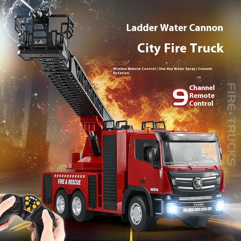 Huina 361D - 1:18 15CH RC Fire Truck, 2.4GHz Remote-Control Emergency Rescue Vehicle with Realistic Firefighting Design, Working Functions, LED Lights and Sound Effects, Rechargeable Battery