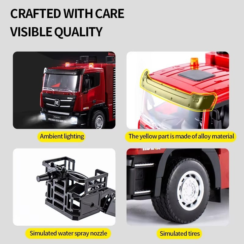 Huina 361D - 1:18 15CH RC Fire Truck, 2.4GHz Remote-Control Emergency Rescue Vehicle with Realistic Firefighting Design, Working Functions, LED Lights and Sound Effects, Rechargeable Battery