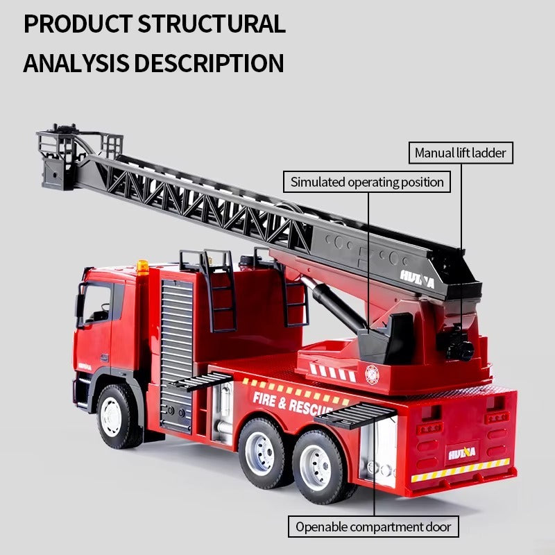 Huina 361D - 1:18 15CH RC Fire Truck, 2.4GHz Remote-Control Emergency Rescue Vehicle with Realistic Firefighting Design, Working Functions, LED Lights and Sound Effects, Rechargeable Battery