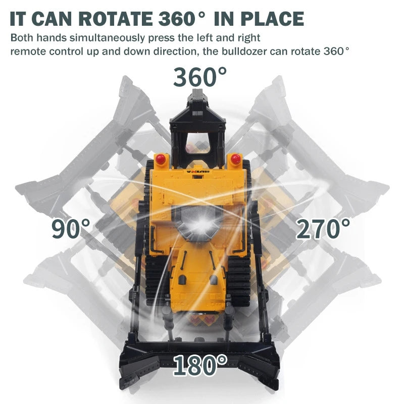 Huina 1554 - 1:16 11CH RC Bulldozer, Semi-Alloy Tracked Earthmover with 2.4GHz Remote Control, Motorized Metal Blade, Rear Ripper, LED Lights, Sound Effects, Rechargeable 3.7V 900mAh Battery