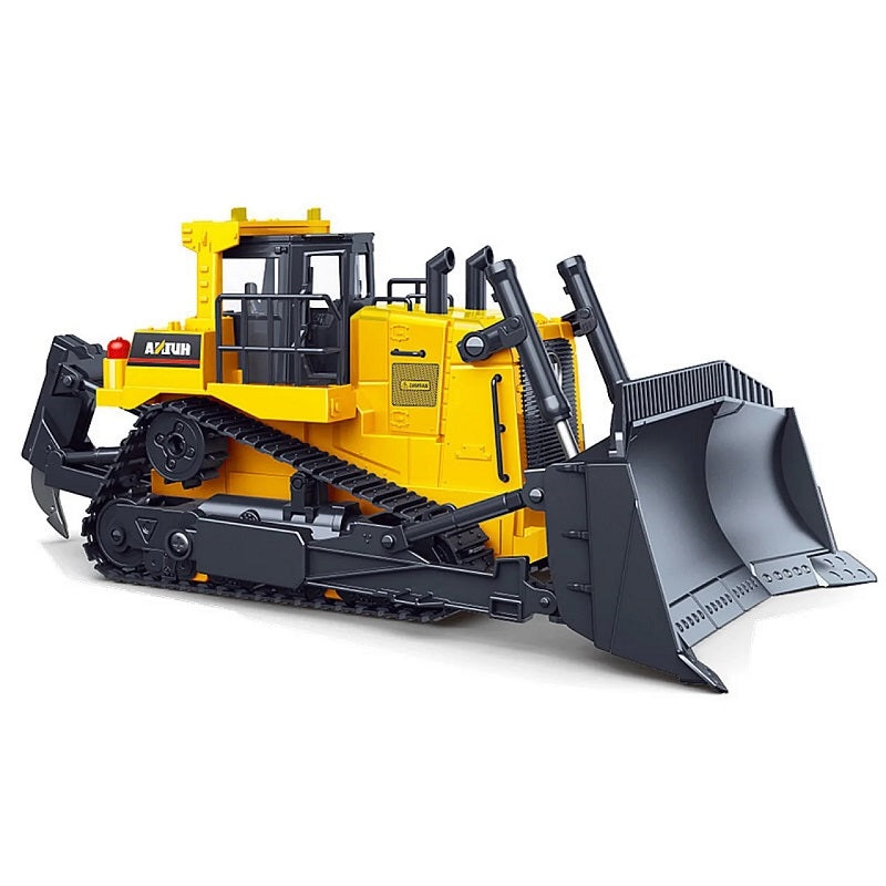 Huina 1554 - 1:16 11CH RC Bulldozer, Semi-Alloy Tracked Earthmover with 2.4GHz Remote Control, Motorized Metal Blade, Rear Ripper, LED Lights, Sound Effects, Rechargeable 3.7V 900mAh Battery